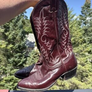 Nocona Men’s Cowboy Boots 10.5 D Burgundy Dark Red Brown Leather Flame USA Made